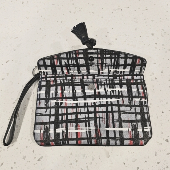 Vera Bradley Black, White, Gray, and Red Patterned Wristlet Wallet with Tassels - Picture 2 of 6